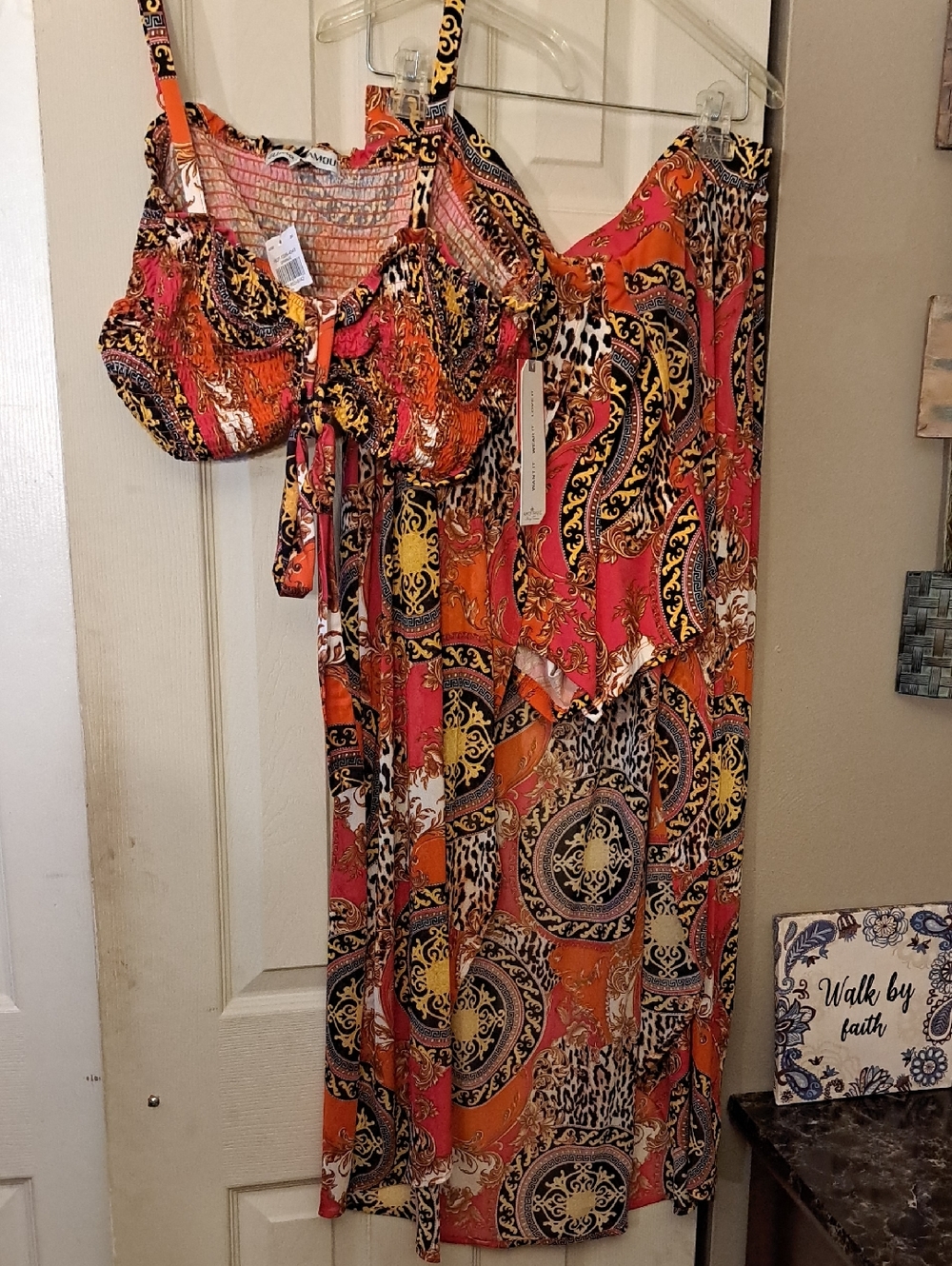 Almost Famous Orange Paisley & Baroque Print High-Low Romper 2 Piece
